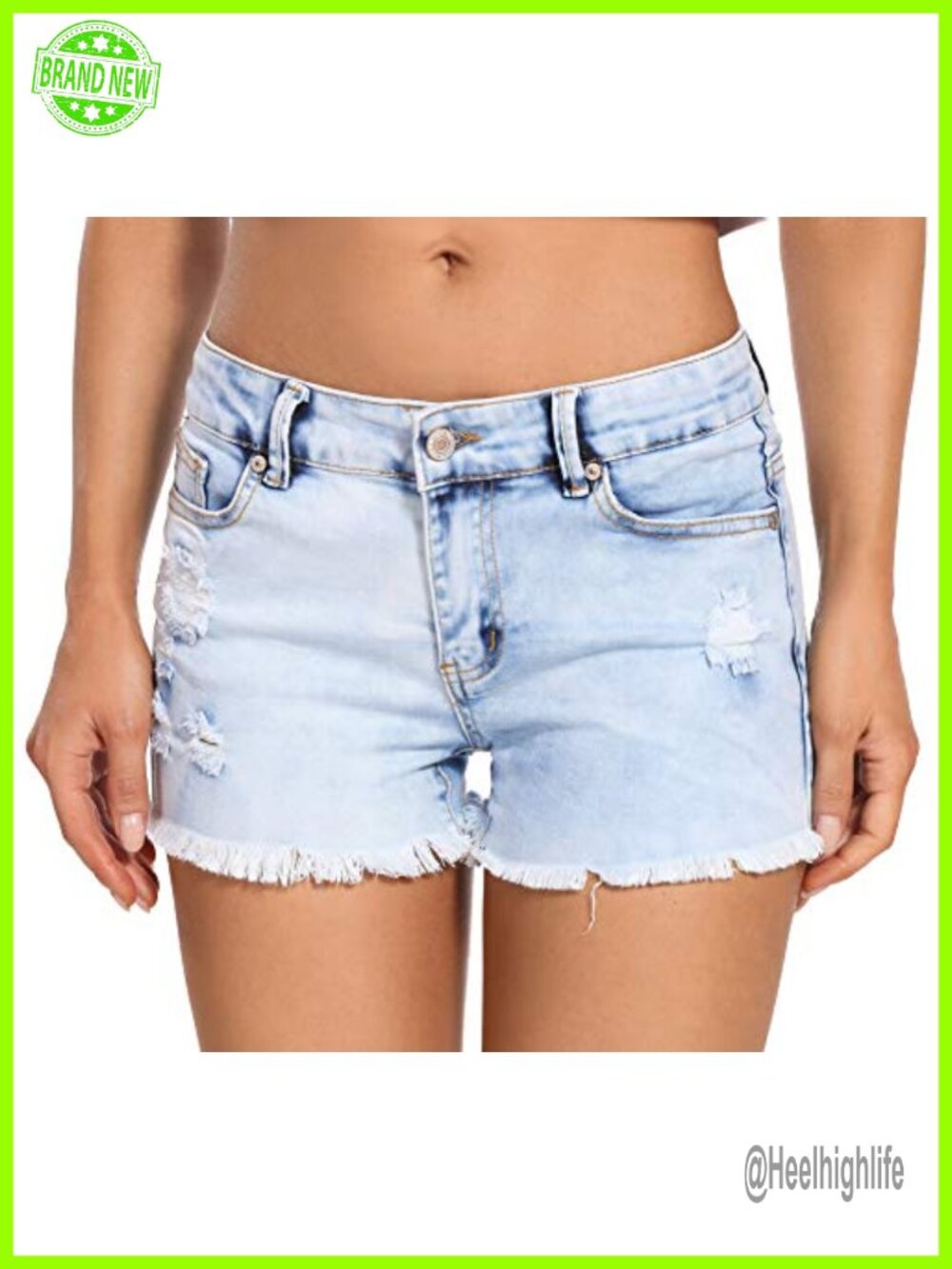 Women's Low Rise Ripped Denim Shorts, Fringe Hem, Super Stretchy